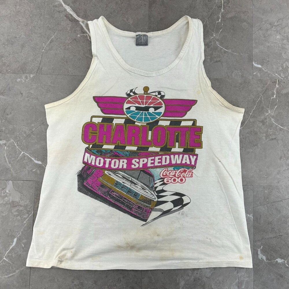 90s Vintage Charlotte Motor Speedyway Graphic‎ Tee Mens Large Tank Top Racing